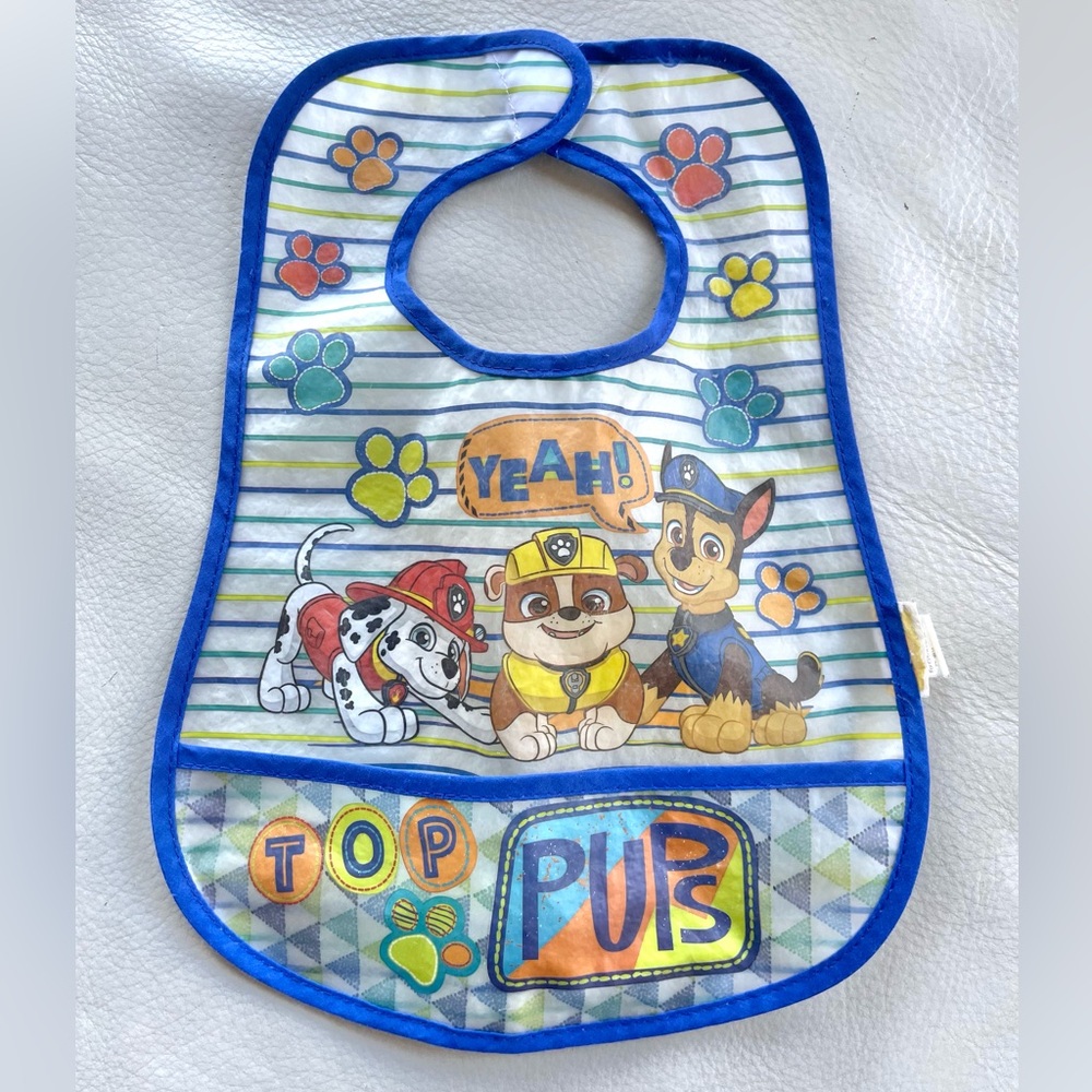 6/$20💥Paw Patrol Wipable Baby Bib, Chase Marshall & Rocky, Pocket, Waterproof
